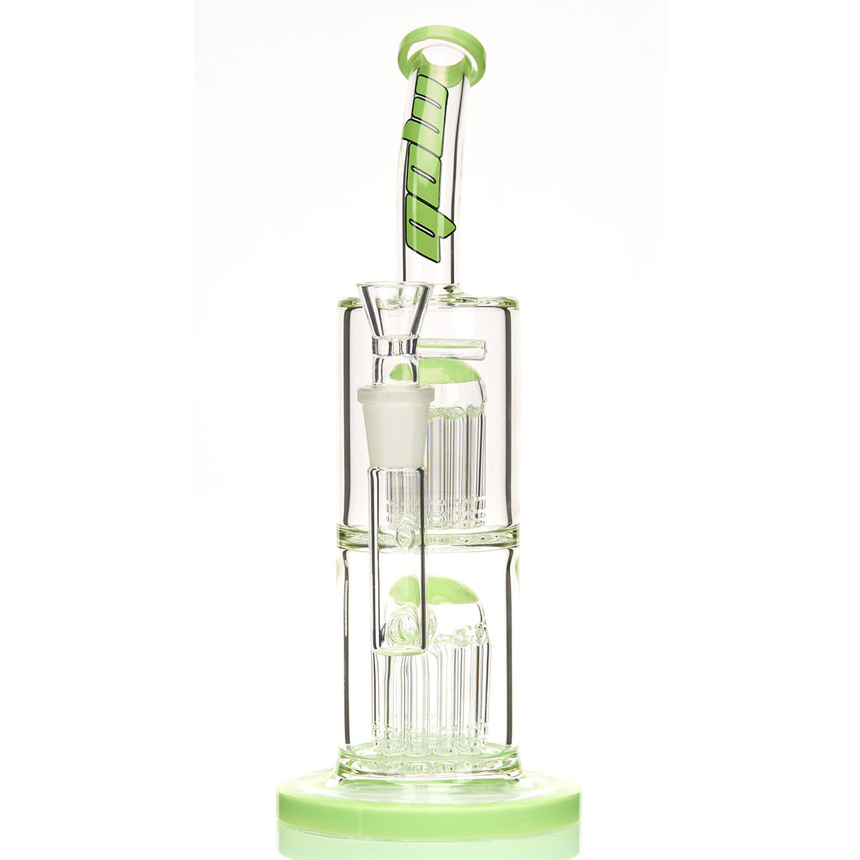 MOB Glass Eden Double Tree Perc Water Pipe for use with dry herb or concentrates Green