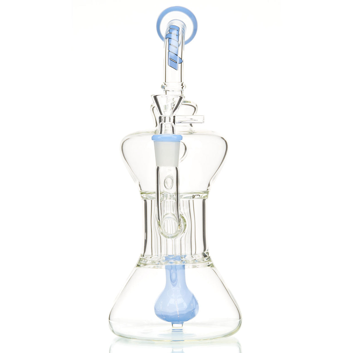 MOB Glass Optimist Medium Size Water Pipe for Flower or Concentrates Hour-Glass Shaped with Orb Diffuser
