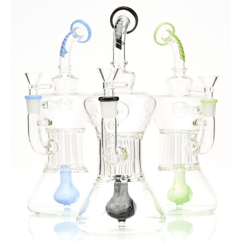 MOB Glass Optimist Medium Size Water Pipe for Flower or Concentrates Hour-Glass Shaped with Orb Diffuser