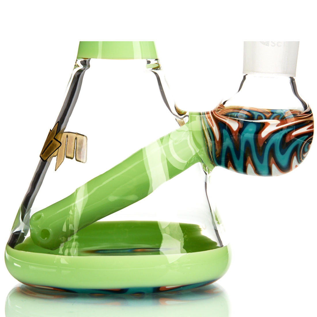 MOB Glass Section 8 Beaker Water Pipe with Wig Wag Worked Glass in Multiple Colors Slime Green Beaker Perc Details 6