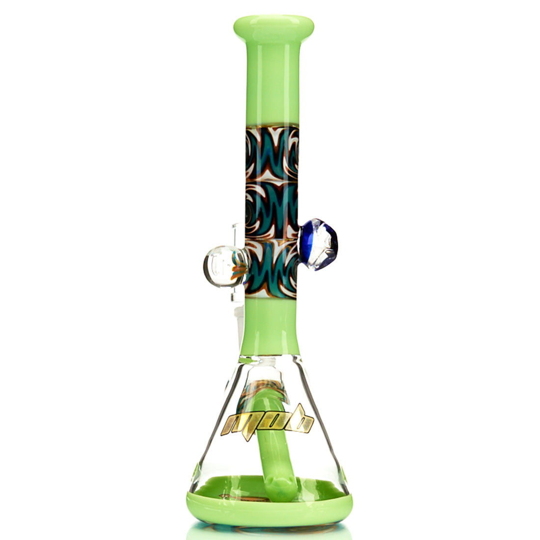 MOB Glass Section 8 Beaker Water Pipe with Wig Wag Worked Glass in Multiple Colors Slime Green 5