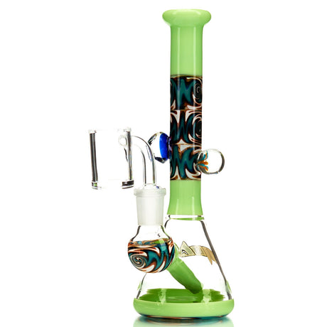 MOB Glass Section 8 Beaker Water Pipe with Wig Wag Worked Glass in Multiple Colors Slime Green 4