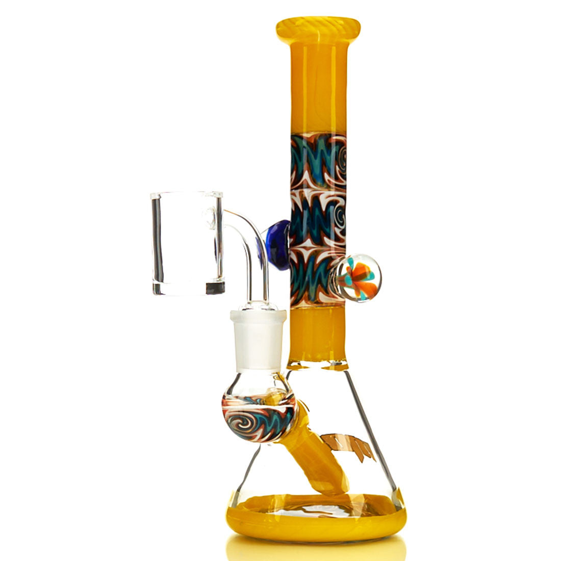 MOB Glass Section 8 Beaker Water Pipe with Wig Wag Worked Glass in Multiple Colors Bright Yellow