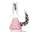 MOB Glass Horn Slide Decorative Water Pipe Bowl with White Dots, Pink Background, and Striped Horn