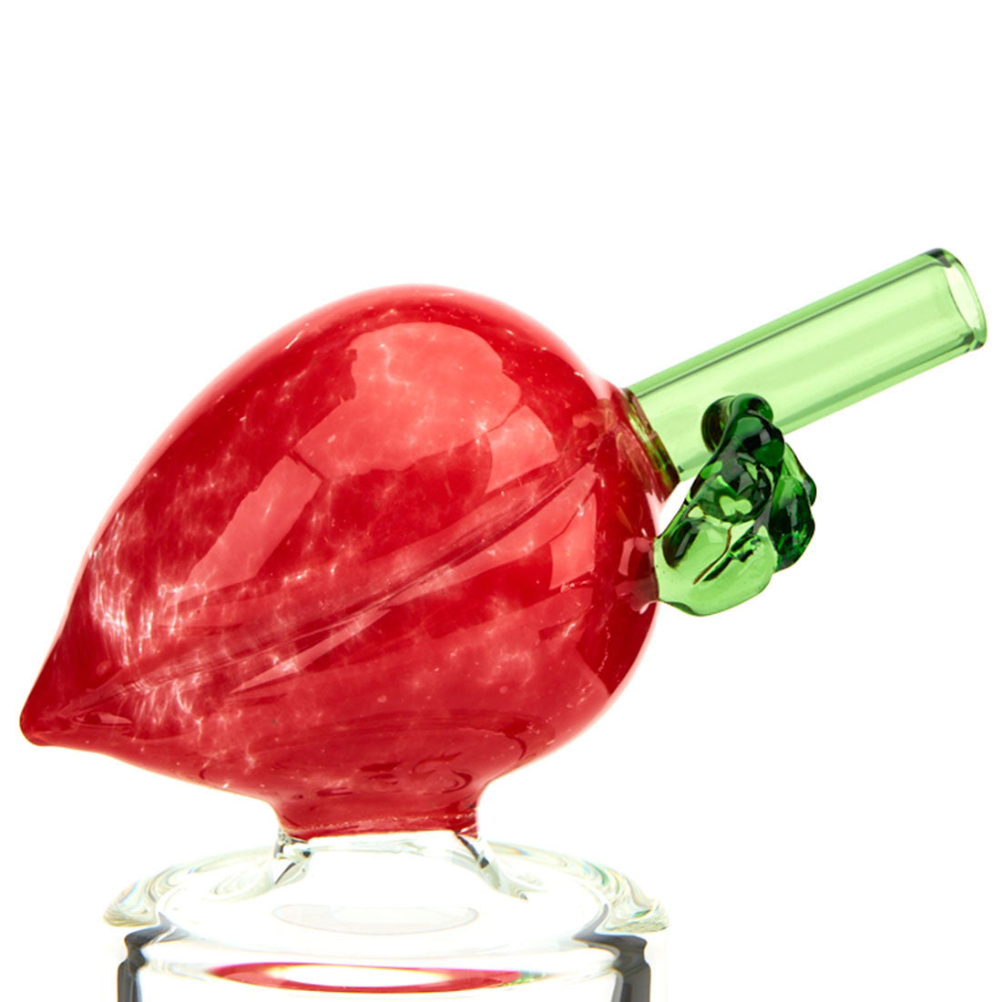 MOB Glass Strawberry Bubbler with Red Glass Strawberry on Top and on Perc