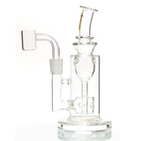 MOB Glass Taurus Recycler Dab Rig 6-inches high with a 2.5-inche base and curved mouthpiece. Clear borosilicate glass
