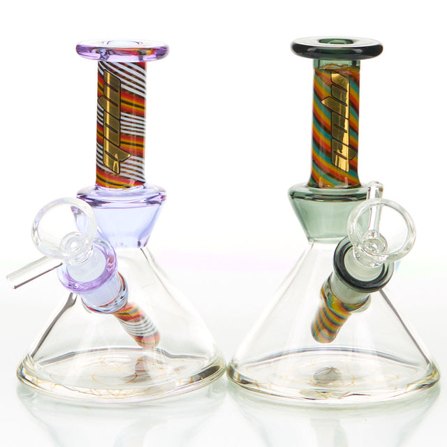 MOB Glass Trance Dab Rig with Worked Glass Neck and Diffused Down stem. Mini beaker style design