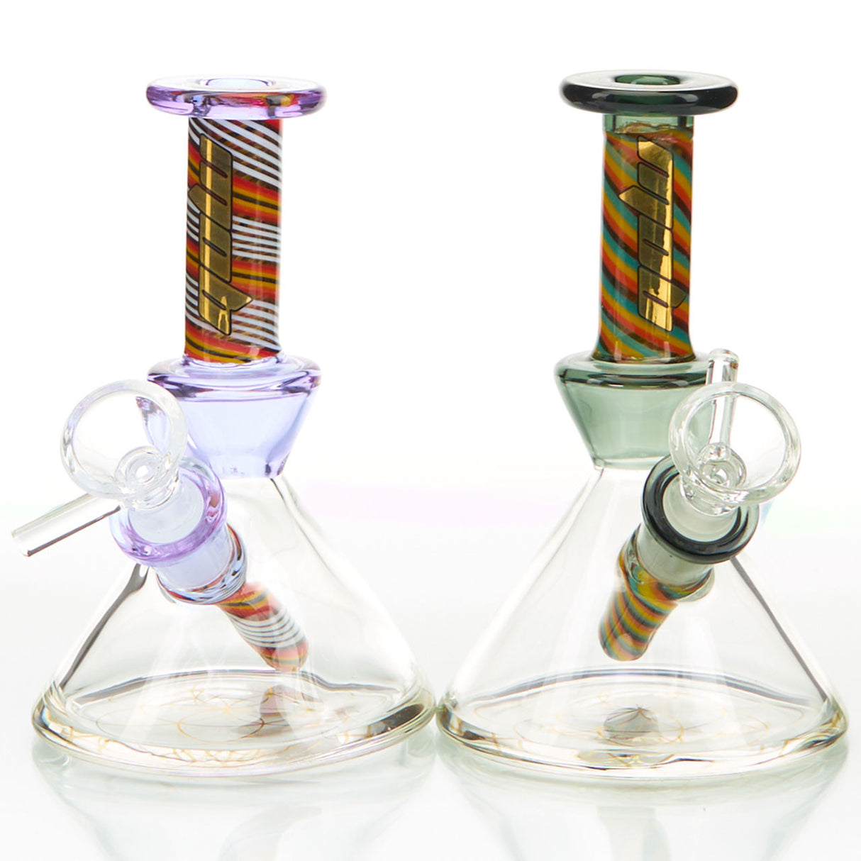 MOB Glass Trance Dab Rig with Worked Glass Neck and Diffused Down stem. Mini beaker style design
