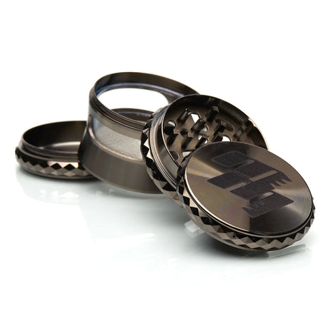 MOB Mulcher Dry Herb 4-piece Grinder with magnetic lid and stylish detailing. Available in black or rose gold.