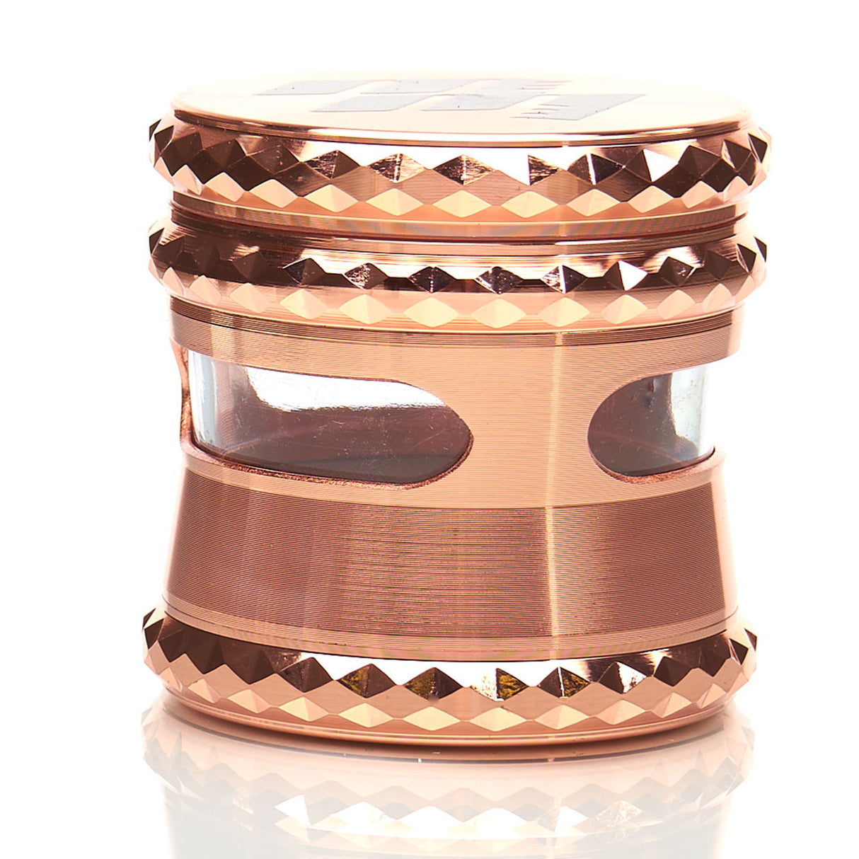 MOB Mulcher Dry Herb 4-piece Grinder with magnetic lid and stylish detailing. Available in black or rose gold.