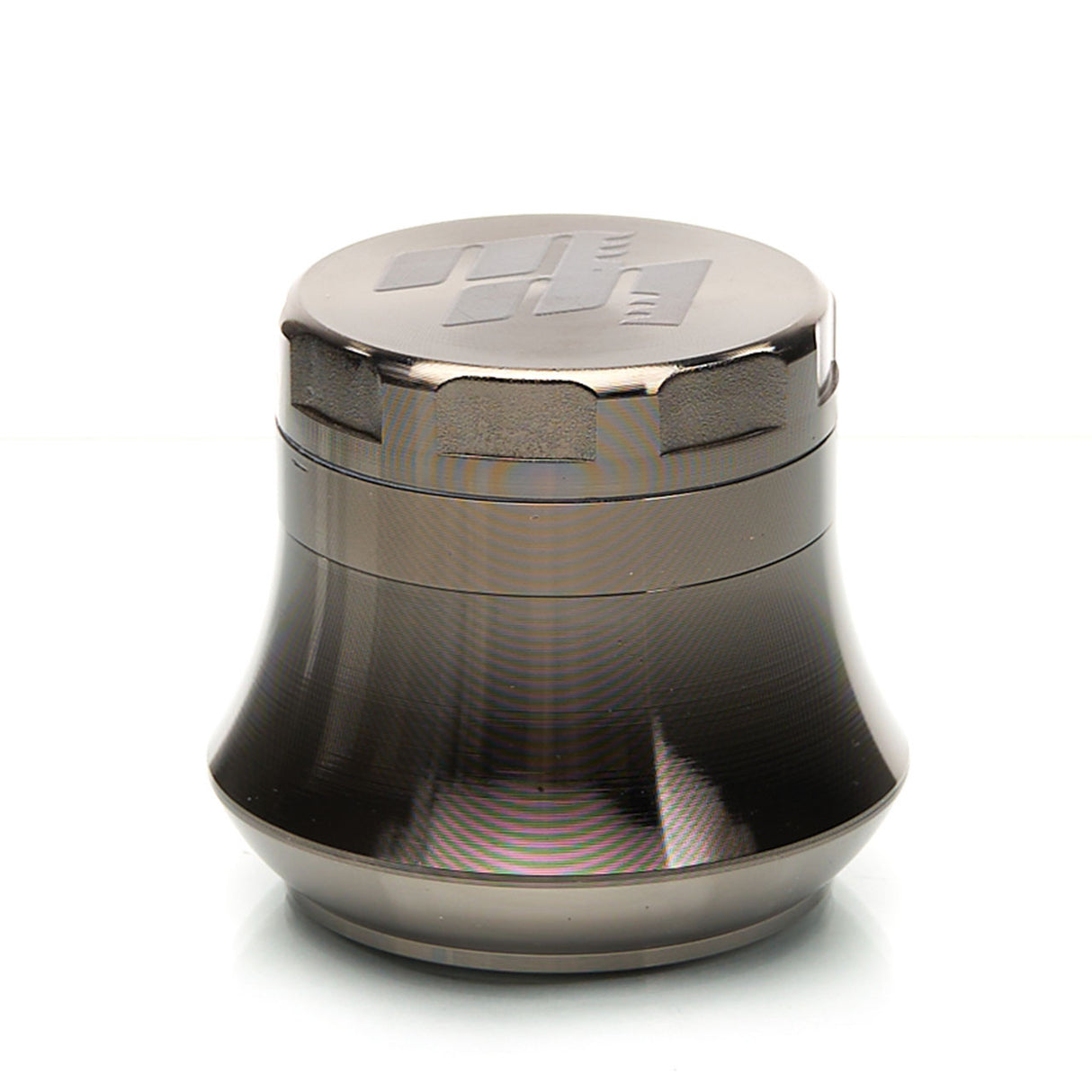 MOB Mulcher UFO 4-piece herb grinder with stainless steel screen and scraper. Comes in black, rose, black and rose gold, and rose gold and black