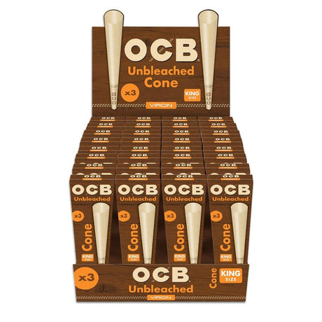 OCB Virgin Unbleached King Size Pre-Rolled Cones 3 -Pack for smoking dry herbs or tobacco Available in box of 32 3-packs