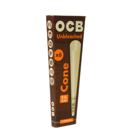 OCB Virgin Unbleached 1 1/4" Pre-Rolled Cones for smoking dry herbs or tobacco. 6 pack.