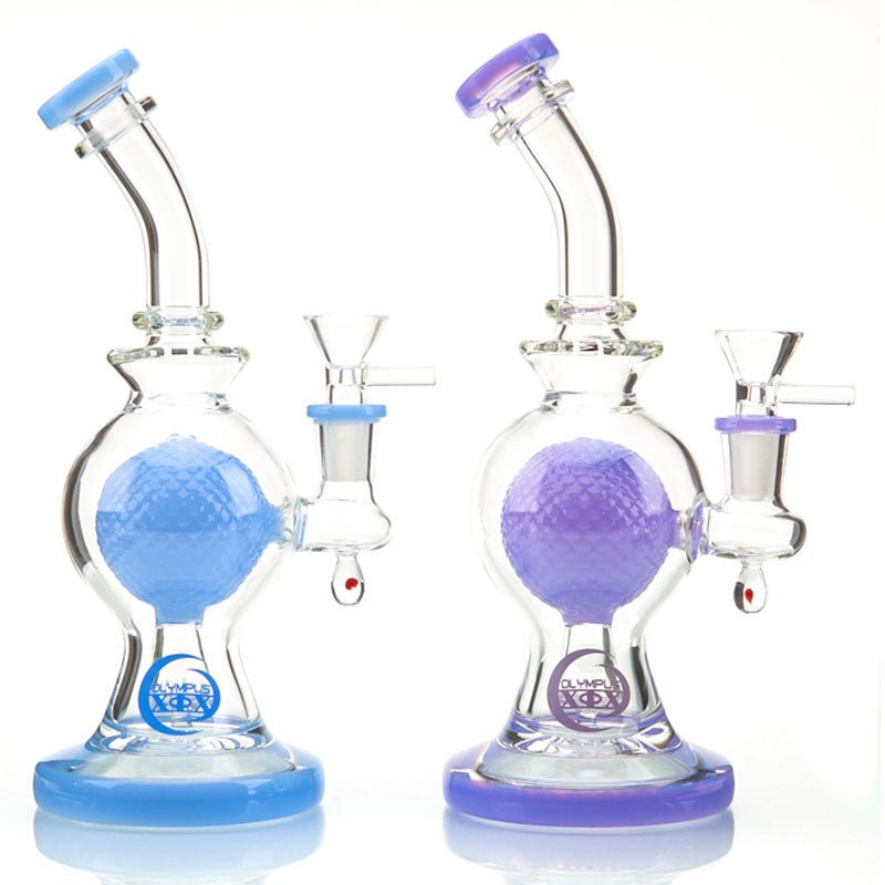 Olympus Atom Water Pipe with large jet ball perc, curved neck and colored glass
