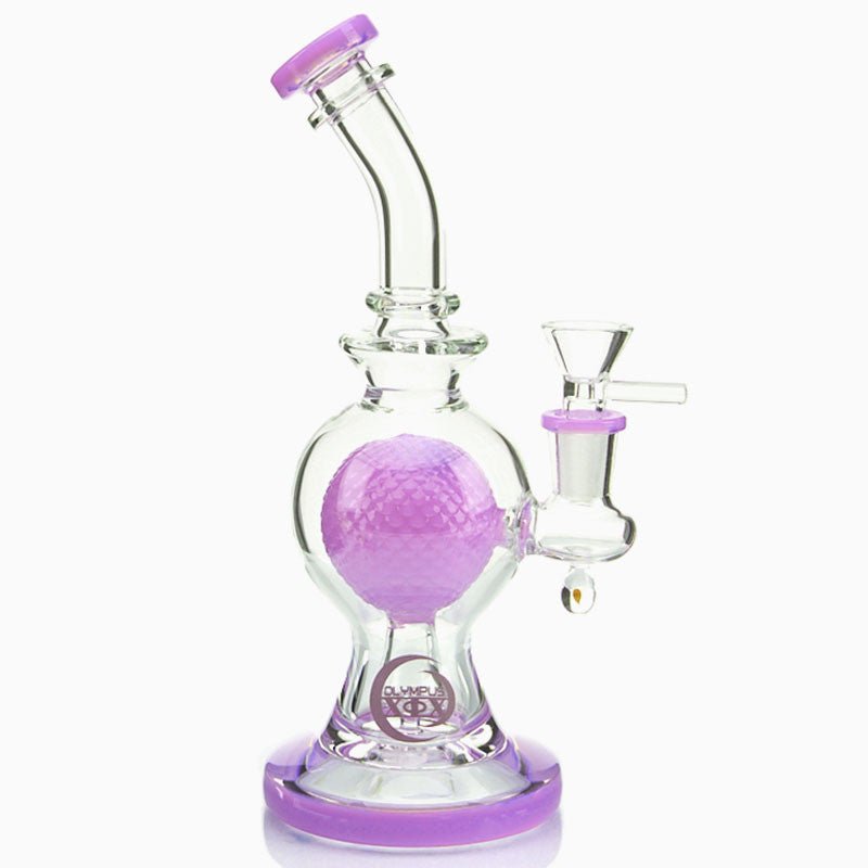 Olympus Atom Water Pipe with large jet ball perc, curved neck and colored glass