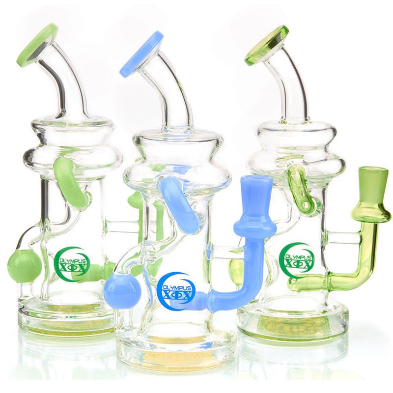 Olympus Double Uptake Recycler Dab Rig with Colored Borosilicate Glass and Perc