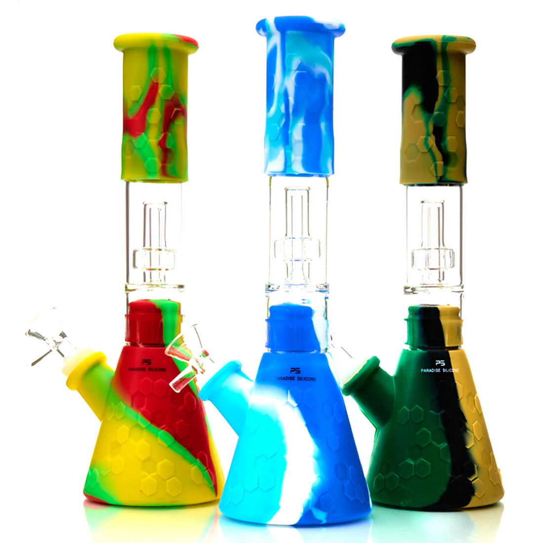 Paradise Silicone Honeycomb Perc Beaker Water Pipe with Bright Colors and Beaker Base