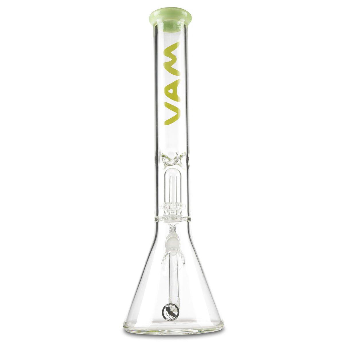 mav glass single ufo beaker water pipe with large beaker base and smooth mint green color accent on mouthpiece