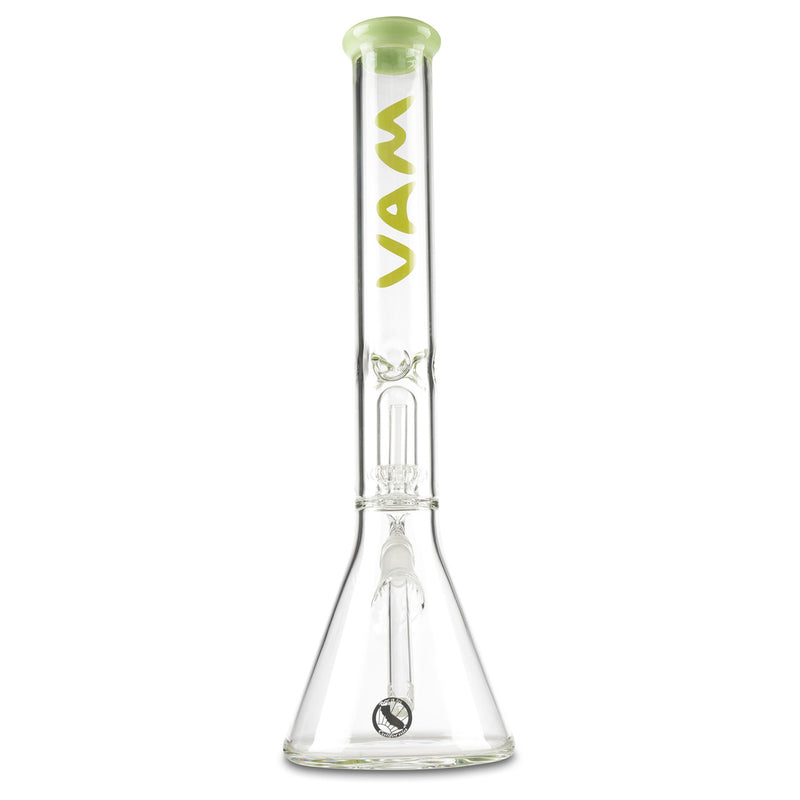 mav glass single ufo beaker water pipe with large beaker base and smooth mint green color accent on mouthpiece