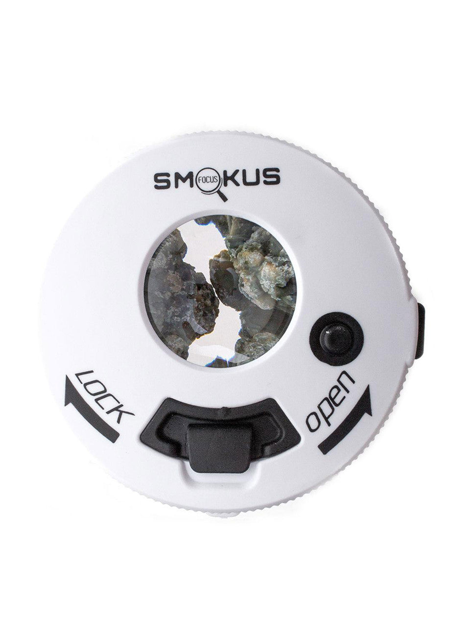 Smokus Focus Jetpack portable airtight acrylic stash jar - white top view