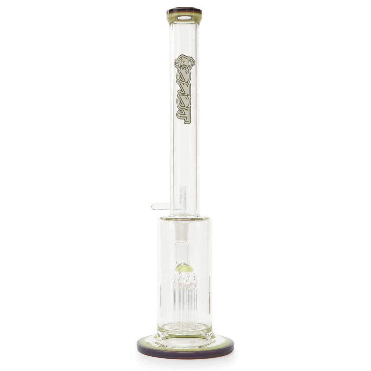 Toro Glass Premium Scientific Glass Water Pipe for Sale Tall 6 Arm Perc with Blue, Purple, Slime worked glass on lip and foot