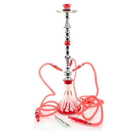 Vadra Hookah Red Etched Glass Vase Stainless Stem Multi-Hose Option