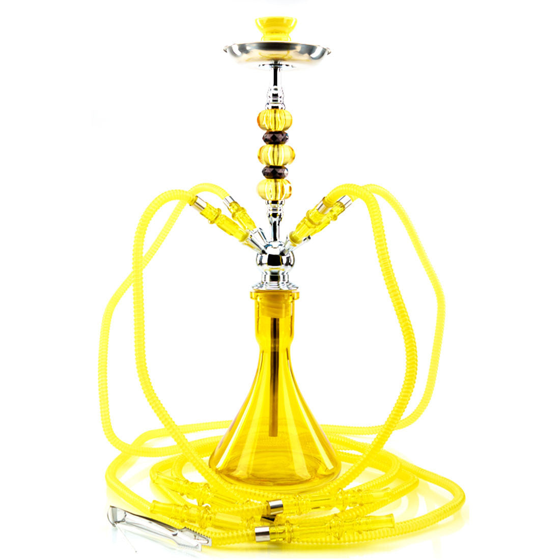 Vadra Ness Multi-Hose Hookah for up to 4 people with matching ceramic bowl bright yellow with black accents