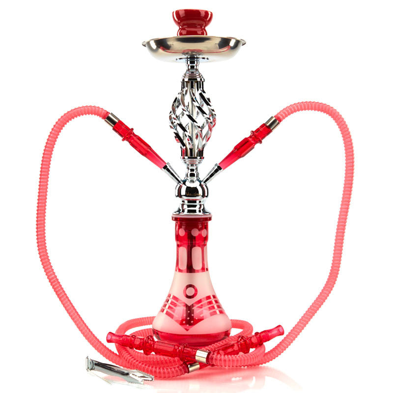Vadra Toba Dual Hose Hookah with Red Etched Glass Base Design and Aluminum Stem