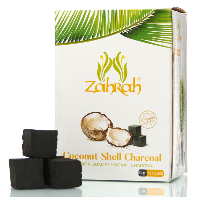 All-natural 100% coconut shell charcoal for Hookah smoking. 72 pieces per box