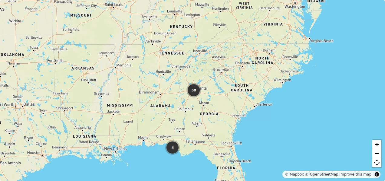 Regional overview from Cloud 9’s existing store locator