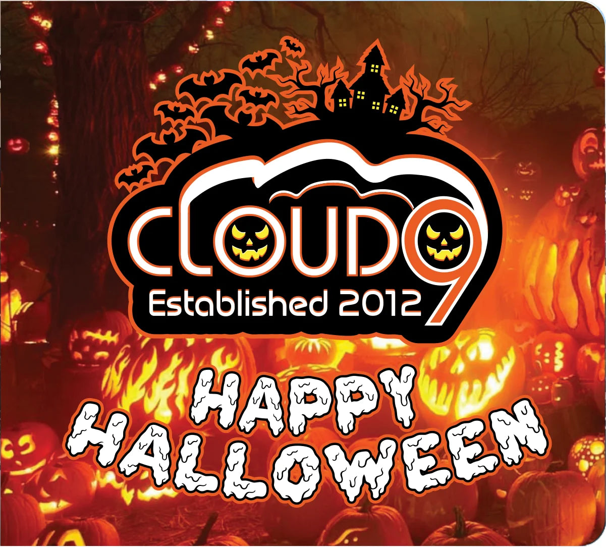 Cloud 9 Happy Halloween artwork with pumpkins and the Cloud 9 logo